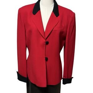 Vintage Saville Red Wool Blazer With Black Velvet Accents Equestrian Lined Sz 10